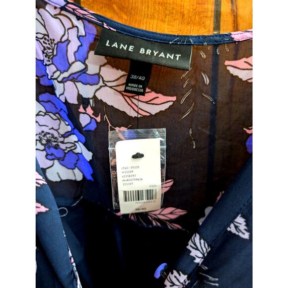 Lane Bryant Top Shirt Blouse Plus Size 38/40 7X Blue Floral Long Ruffle Sleeves - Picture 3 of 6